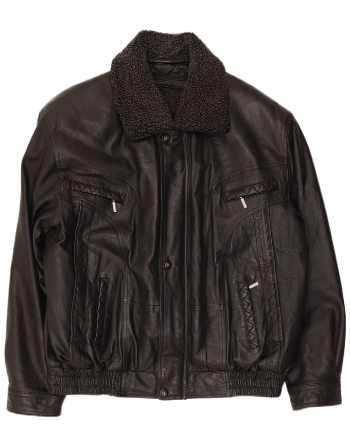 Vintage męska kurtka bomber ze sztucznej skóry UK 40, duży czarny poliester