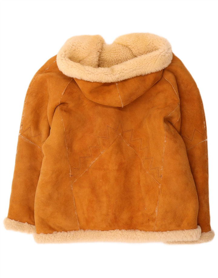 Vintage damska kurtka typu shearling z kapturem, oversize, EU 40, średni brąz
