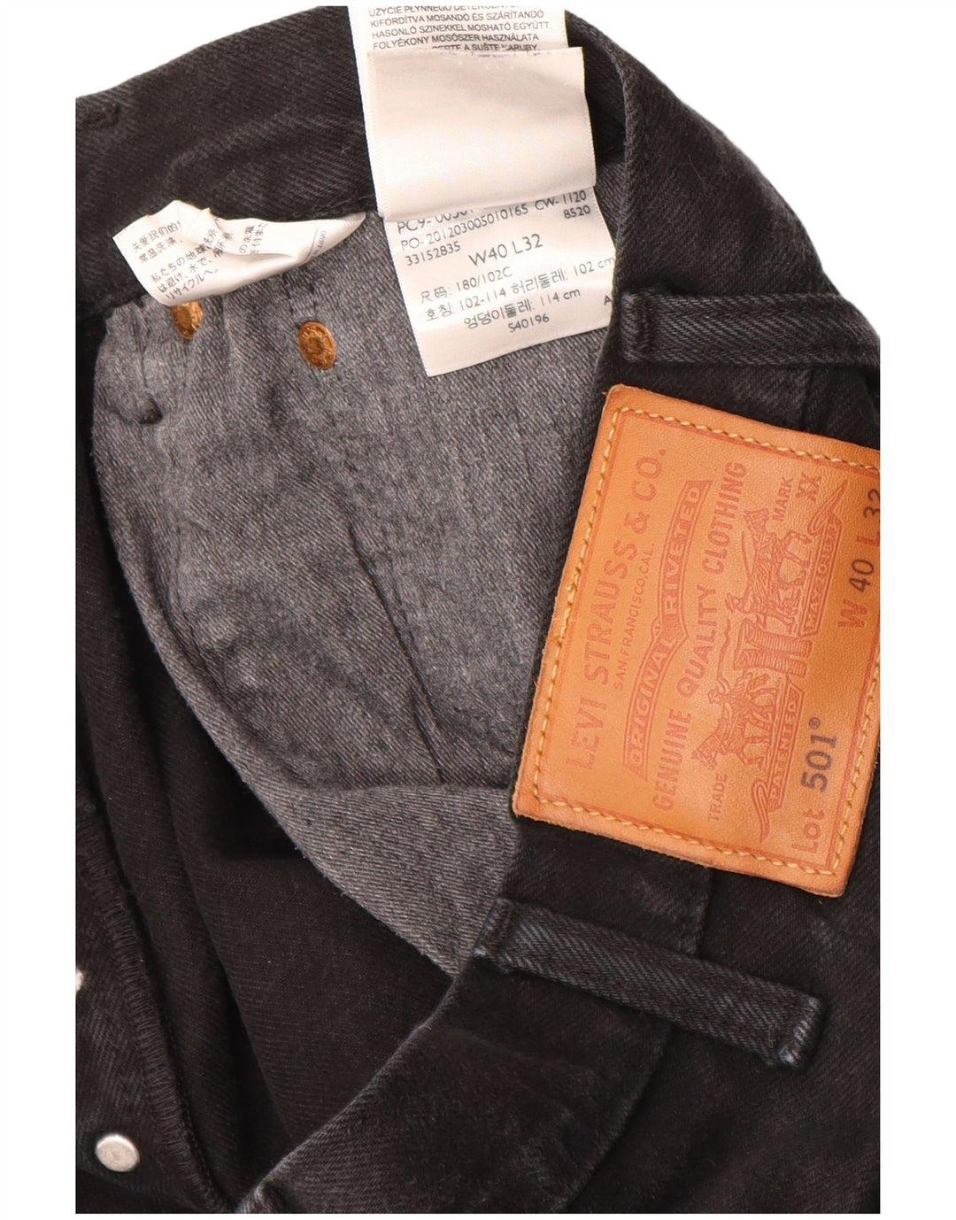 Męskie dżinsy Levi's 501 Straight W40 L32 Czarna bawełna