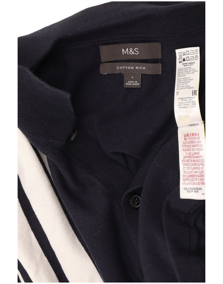 Marks & Spencer Męski sweter rozpinany, duży, bawełniany w granatowe paski