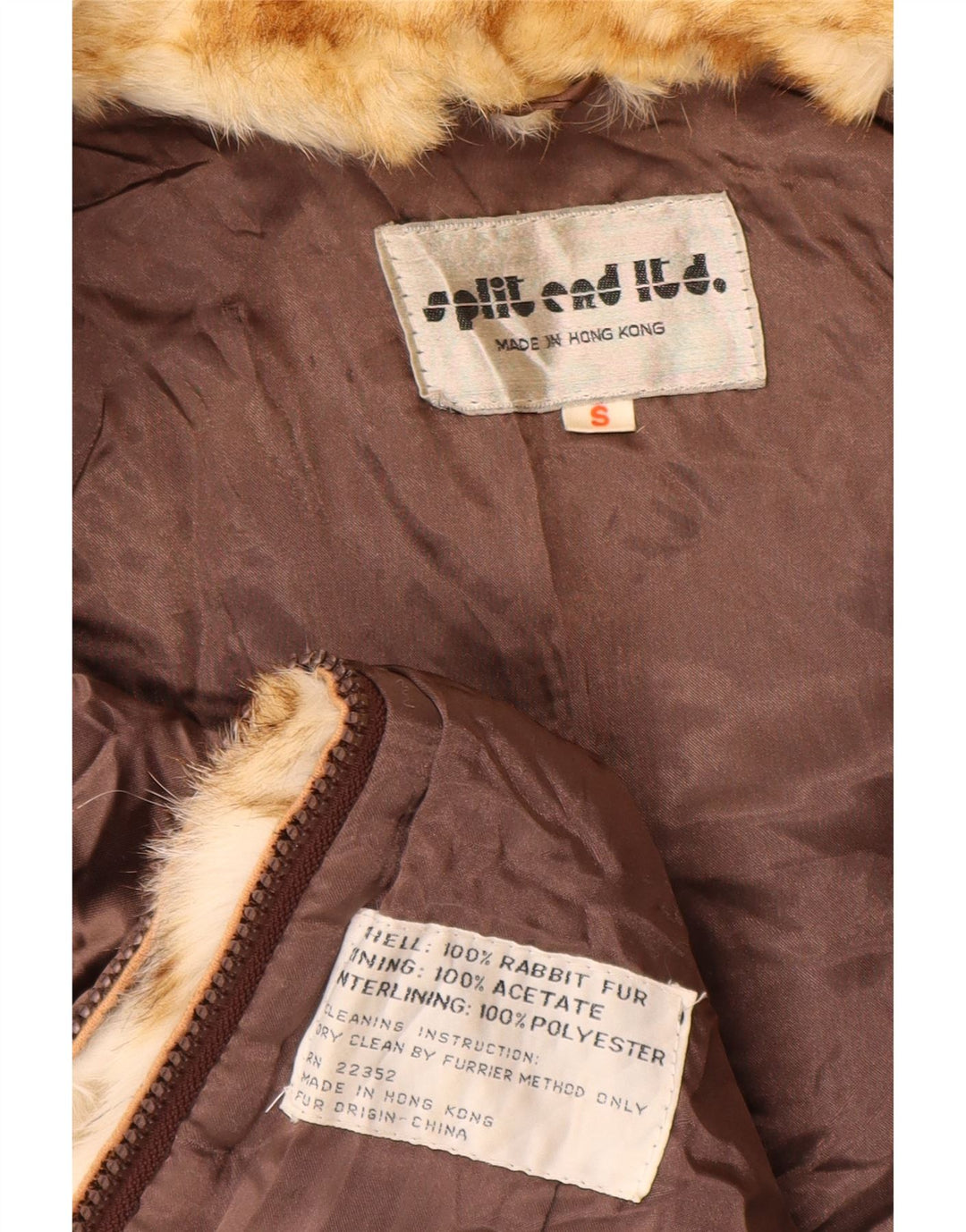 Damska, oversize'owa kurtka futrzana Split End Ltd, UK 10, małe, brązowe futro z królika