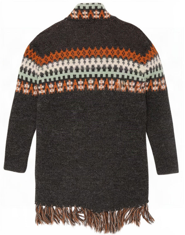 Vintage damski sweter rozpinany o przedłużonym fasonie UK 14, średnioszary, geometryczny