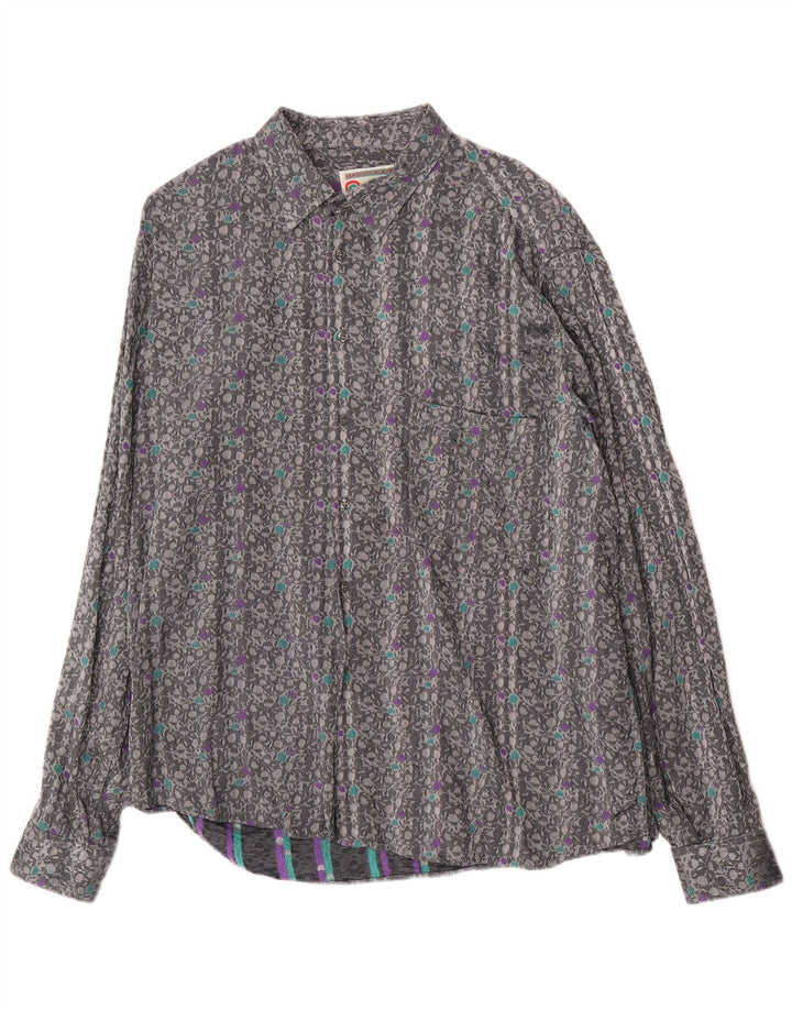 Koszula męska w stylu vintage, duża, szara, bawełniana w kwiaty
