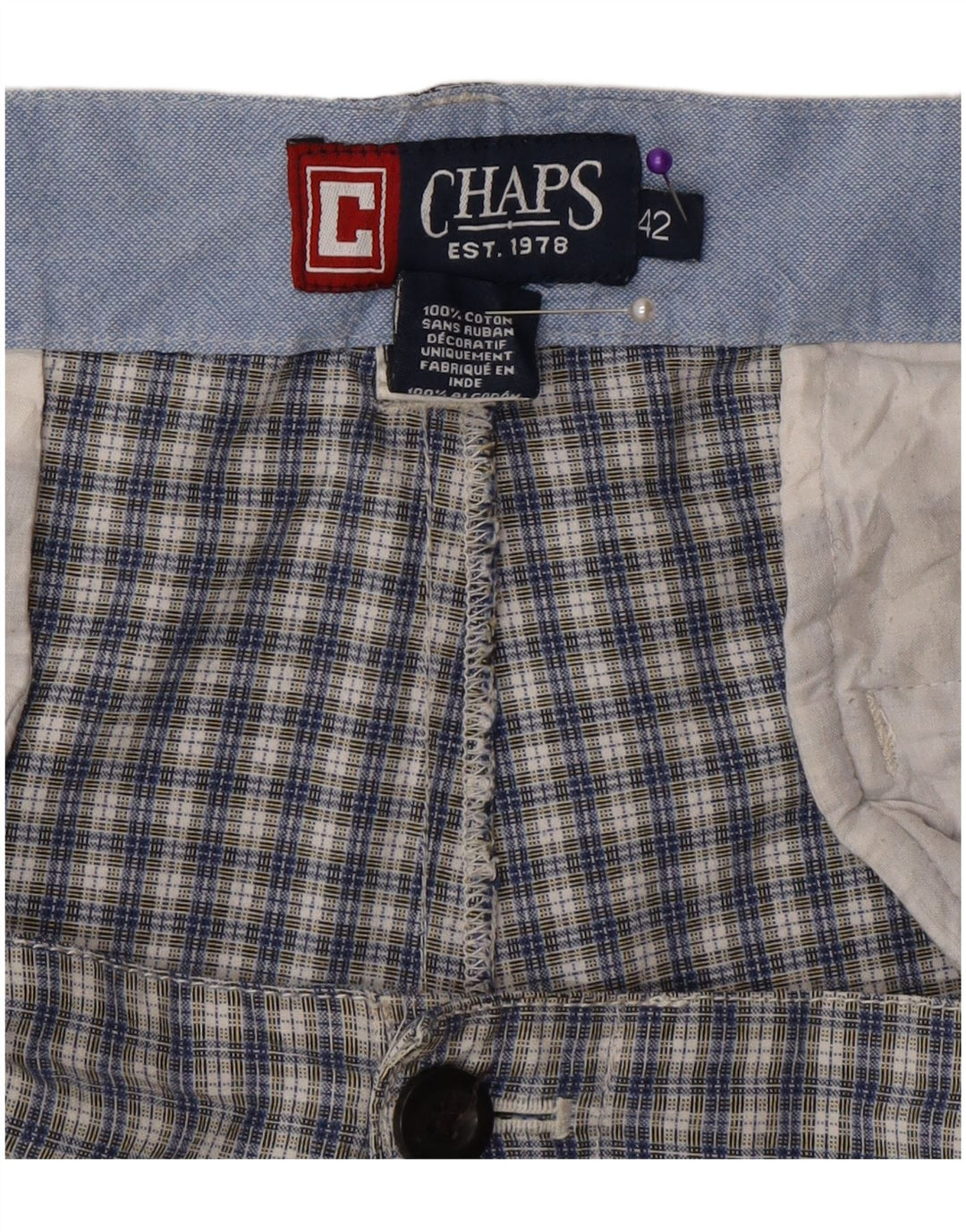 Męskie spodenki chino Chaps W42 2XL niebieska bawełniana kratka