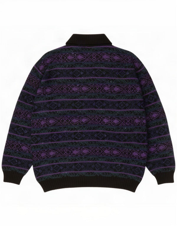 Męski sweter polo w stylu vintage, duży, wielokolorowy, wełniany Fair Isle