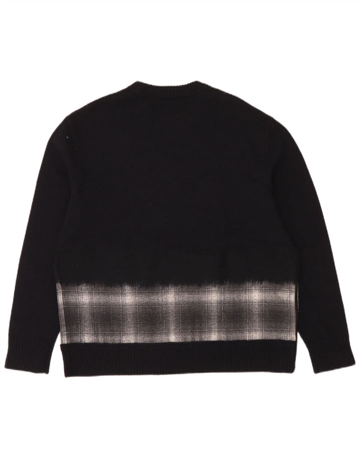 Męski sweter oversize All Saints z okrągłym dekoltem, średni granatowy w kratkę