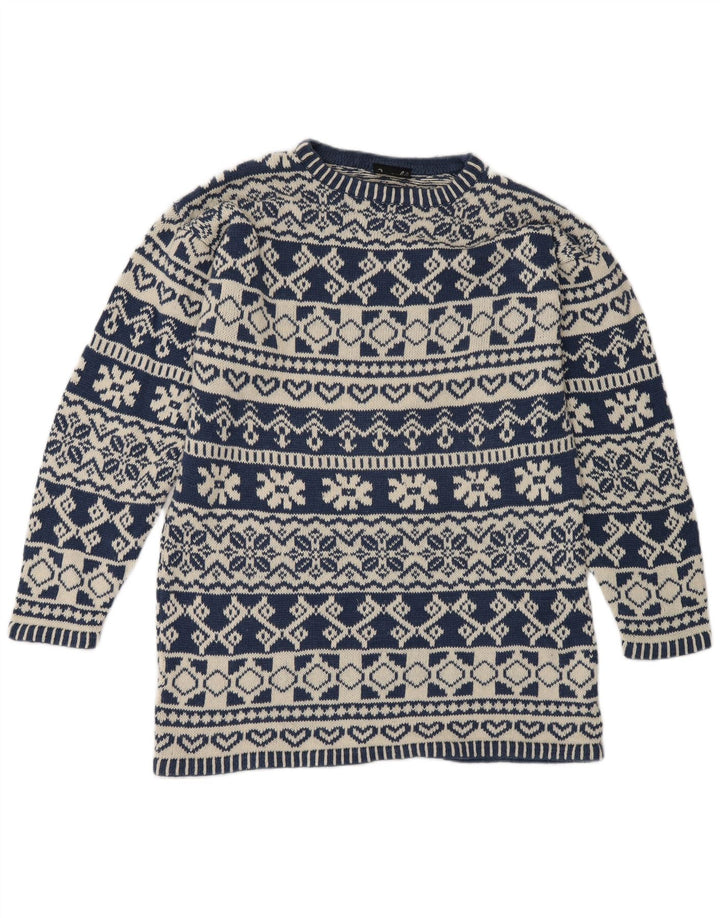 Męski sweter z okrągłym dekoltem Impuls, mały niebieski Fair Isle Ramie