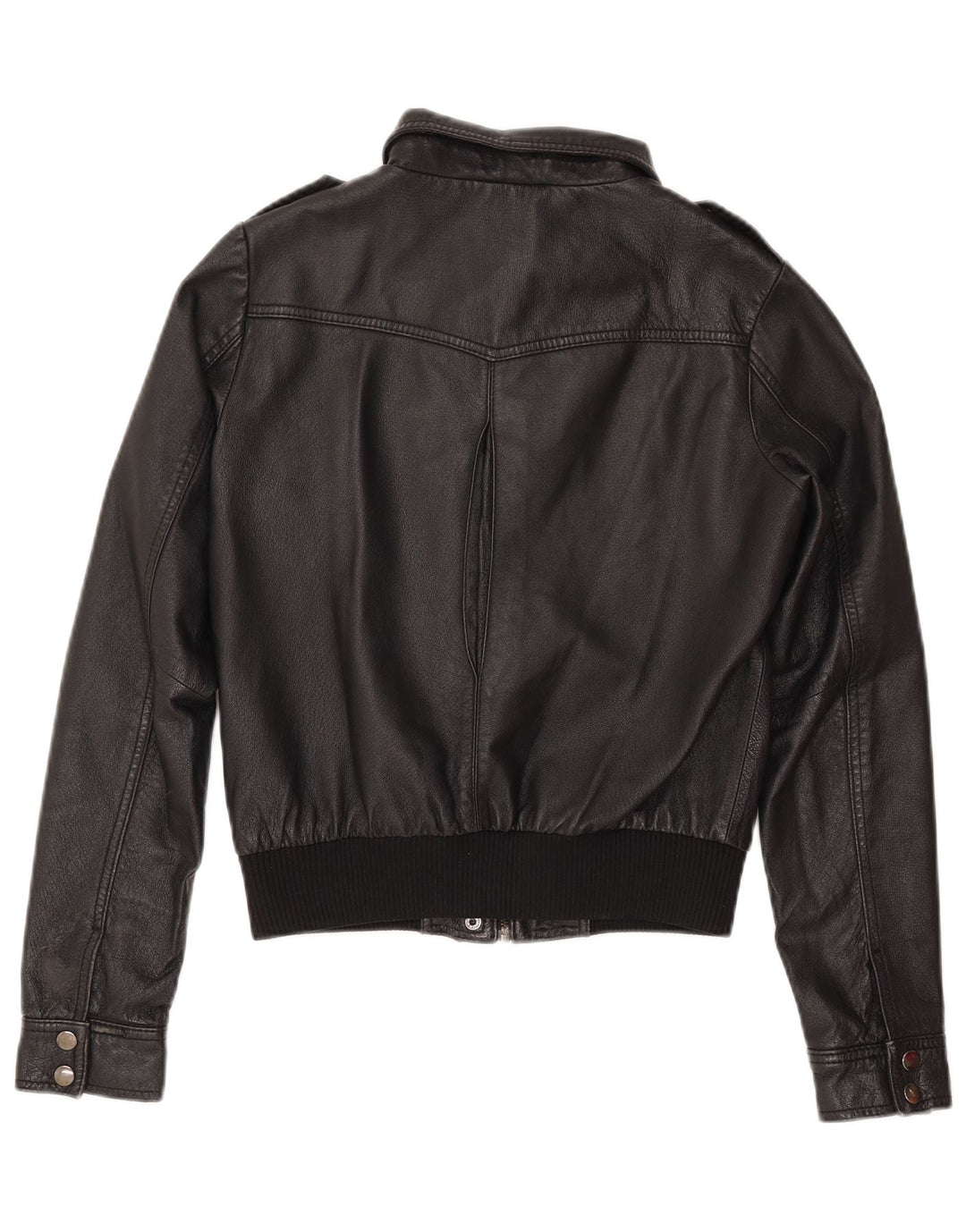 H&M Damska kurtka skórzana typu Crop EU 38, średnia czarna skóra