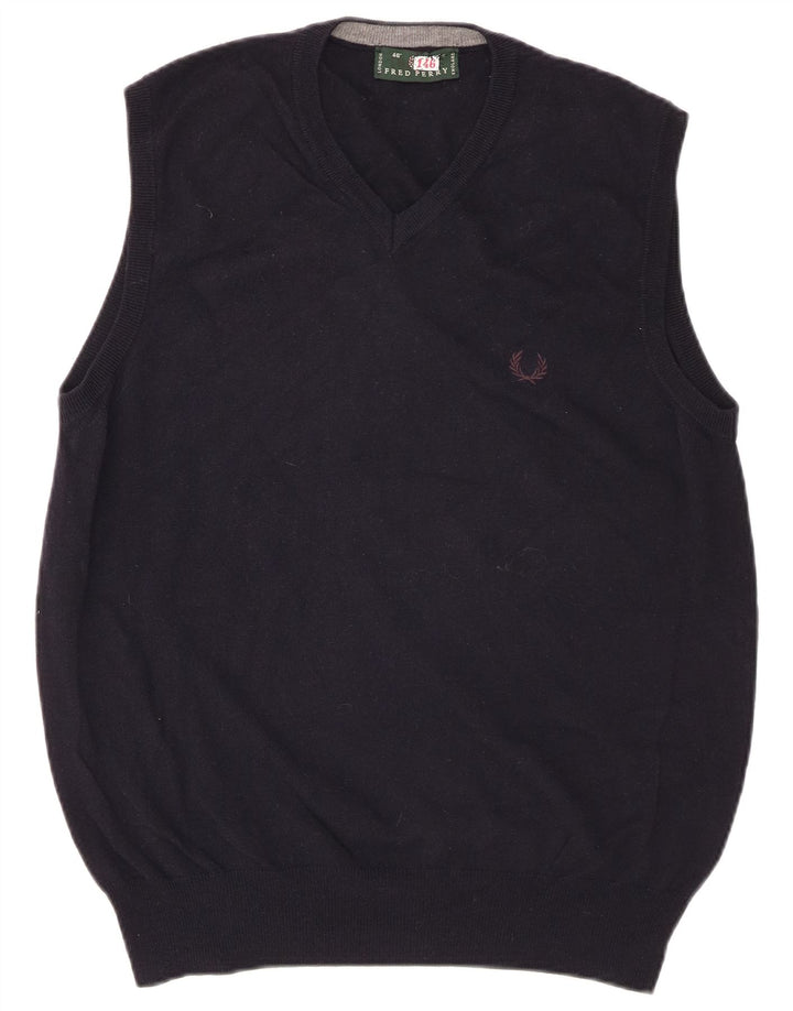 Męski podkoszulek Fred Perry z kamizelką, duży, granatowy, wełniany
