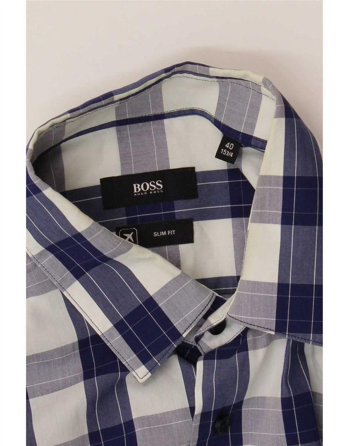 Koszula męska Hugo Boss Slim Fit, rozmiar 40 15 3/4, średnia niebieska kratka