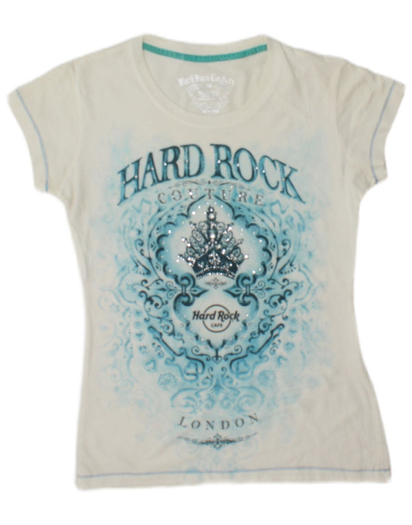 Hard Rock Cafe Womens London Graphic T-Shirt Top UK 6 XS White Cotton