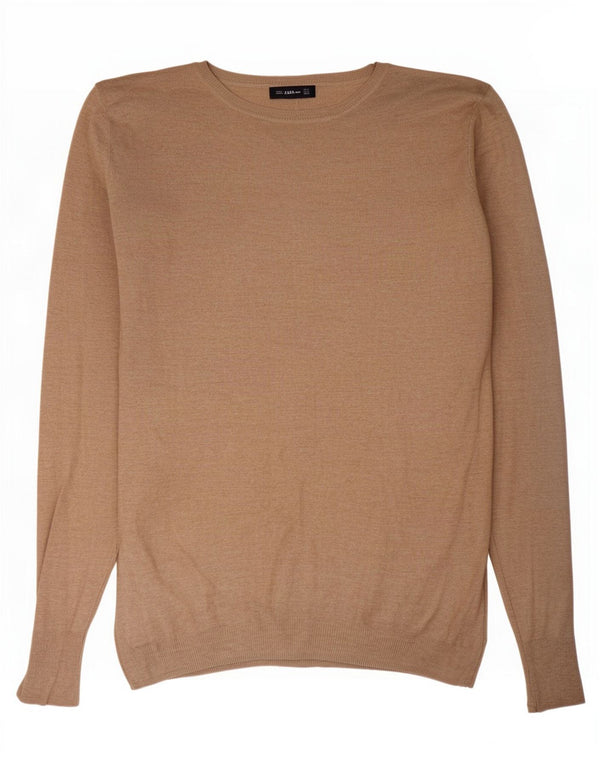 Zara Womens Boat Neck Jumper Sweater UK 14 Medium Brown Viscose