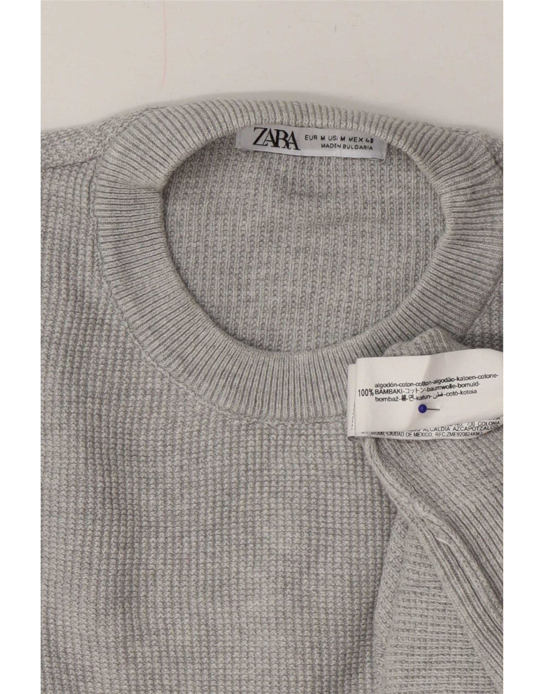 Męski sweter Zara z okrągłym dekoltem, średnioszary, bawełniany
