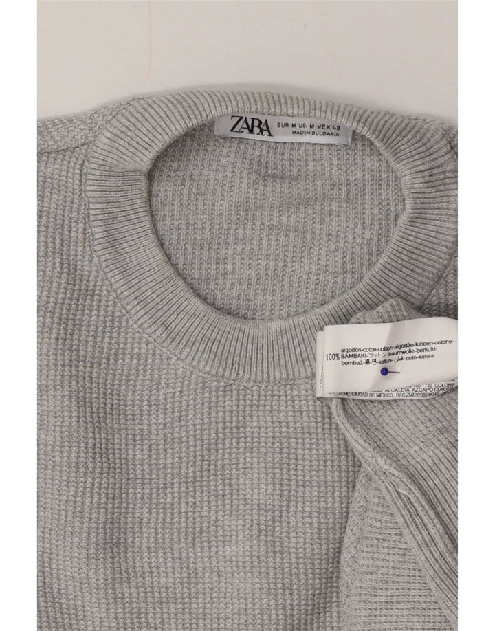 Męski sweter Zara z okrągłym dekoltem, średnioszary, bawełniany
