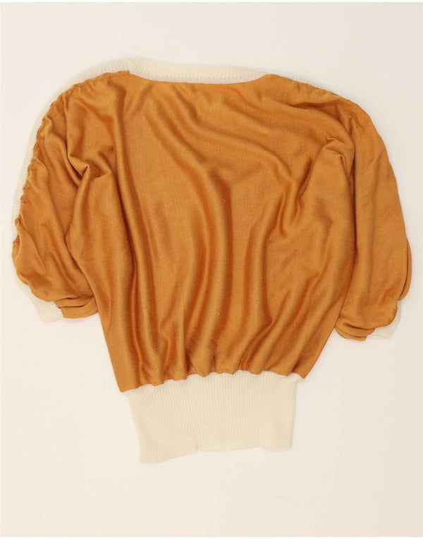 Vintage damski sweter z rękawem 3/4 i dekoltem w łódkę UK 18 XL brązowy
