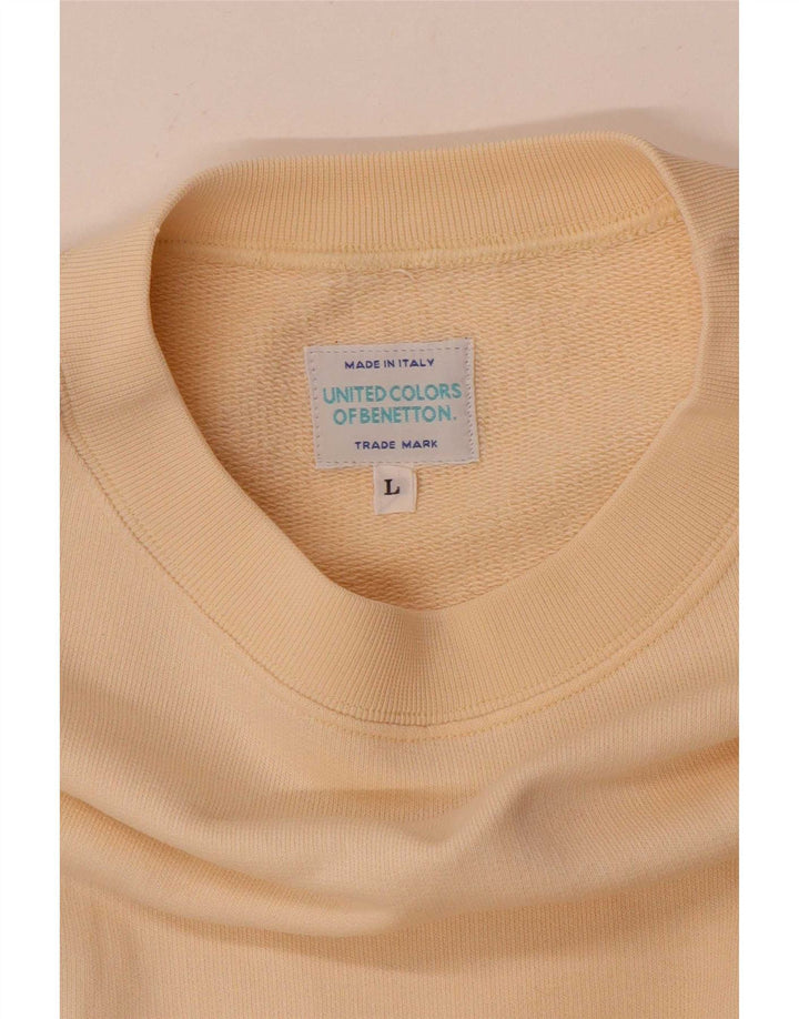 Benetton Męski Bluza Sweter Duży Beżowy