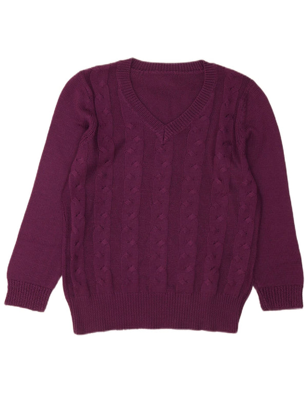 Sweter damski w stylu vintage z dekoltem w kształcie litery V, UK 16, duży, fioletowy, akrylowy
