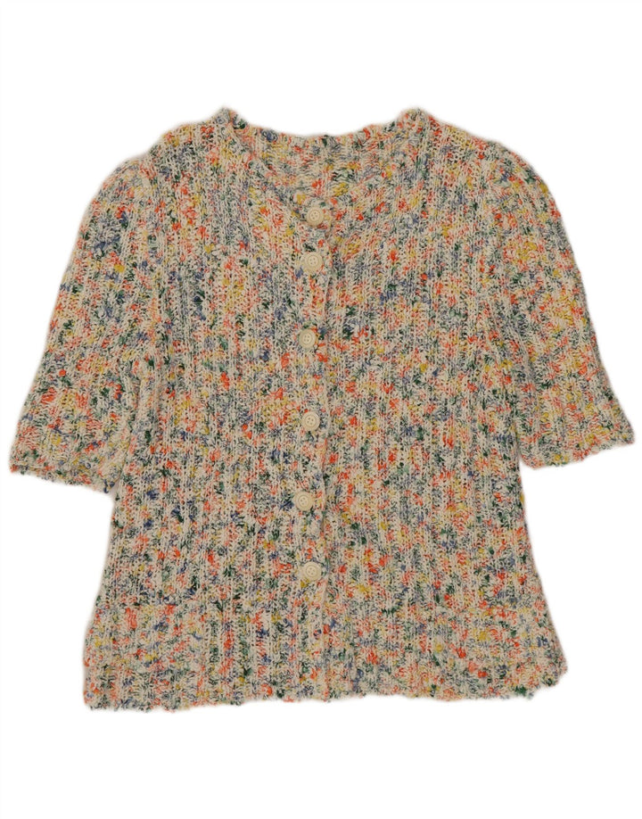 Sweter damski z krótkim rękawem w stylu vintage, UK 8, mały, wielobarwny
