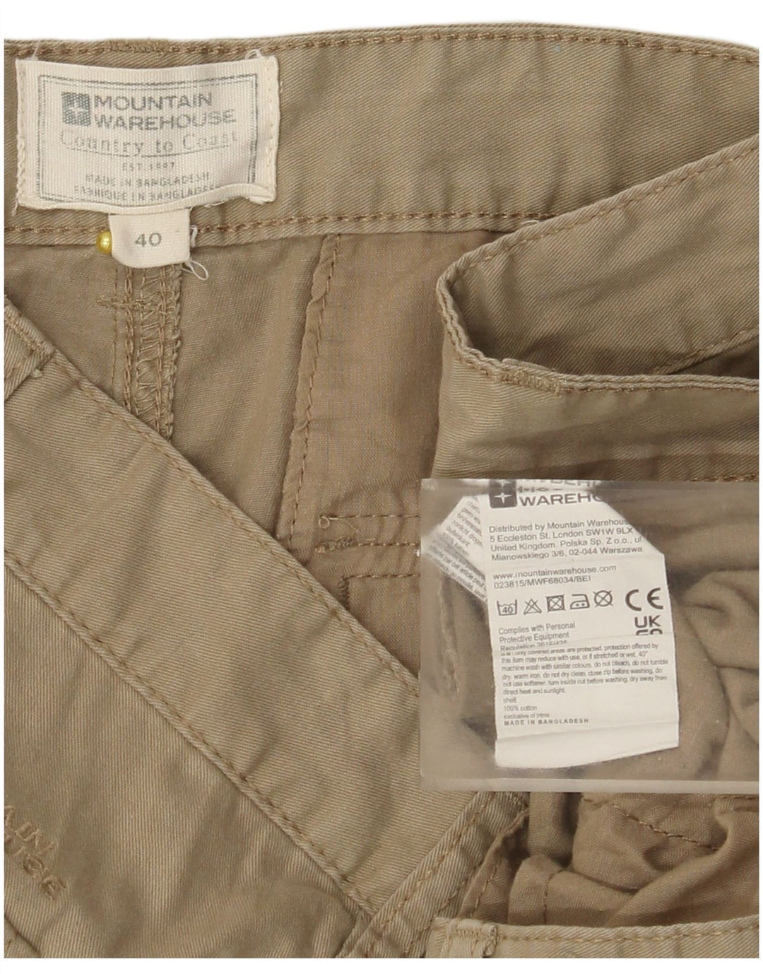 Męskie spodenki cargo Mountain Warehouse W40 XL, bawełna khaki