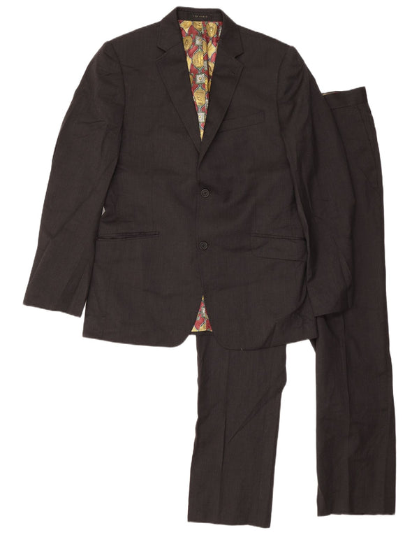 Ted Baker Męski garnitur zapinany na 2 guziki, 2 częściowy, UK 40, duży, W34 L31, szara wełna