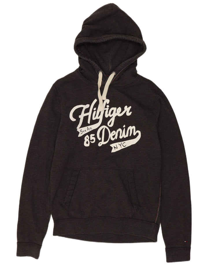 Męski sweter z kapturem i grafiką Tommy Hilfiger, średnioszary, bawełniany