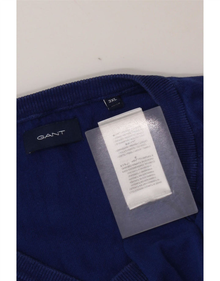 Męski sweter Gant z dekoltem w kształcie litery V, 3XL, niebieski, bawełniany