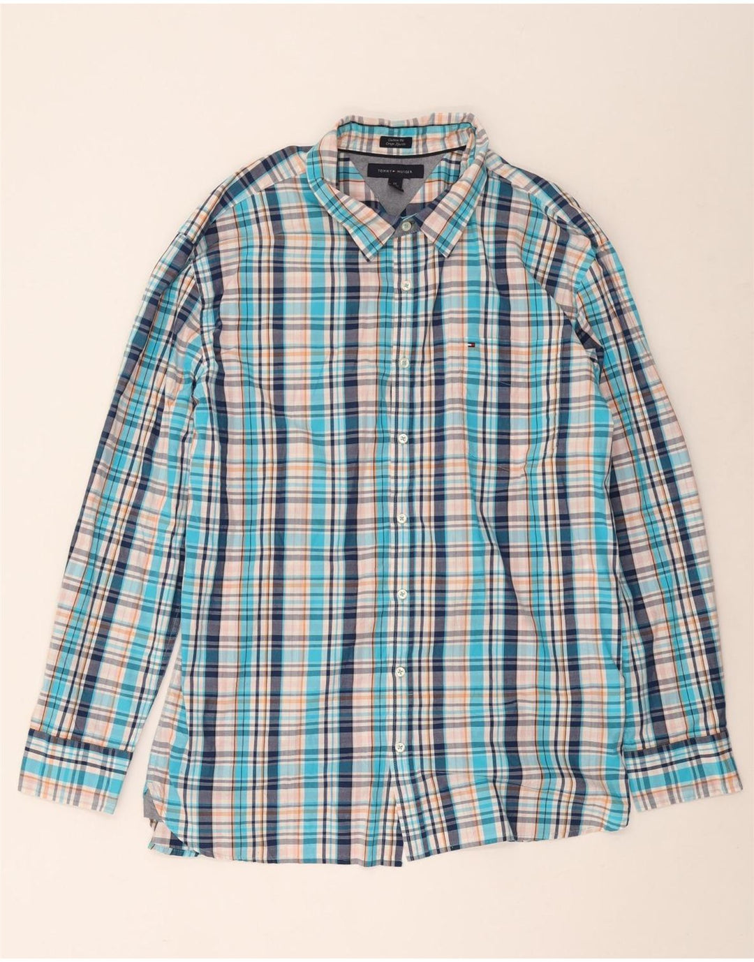 Męska wysoka koszula Tommy Hilfiger 2XL w niebieską kratkę, bawełniana