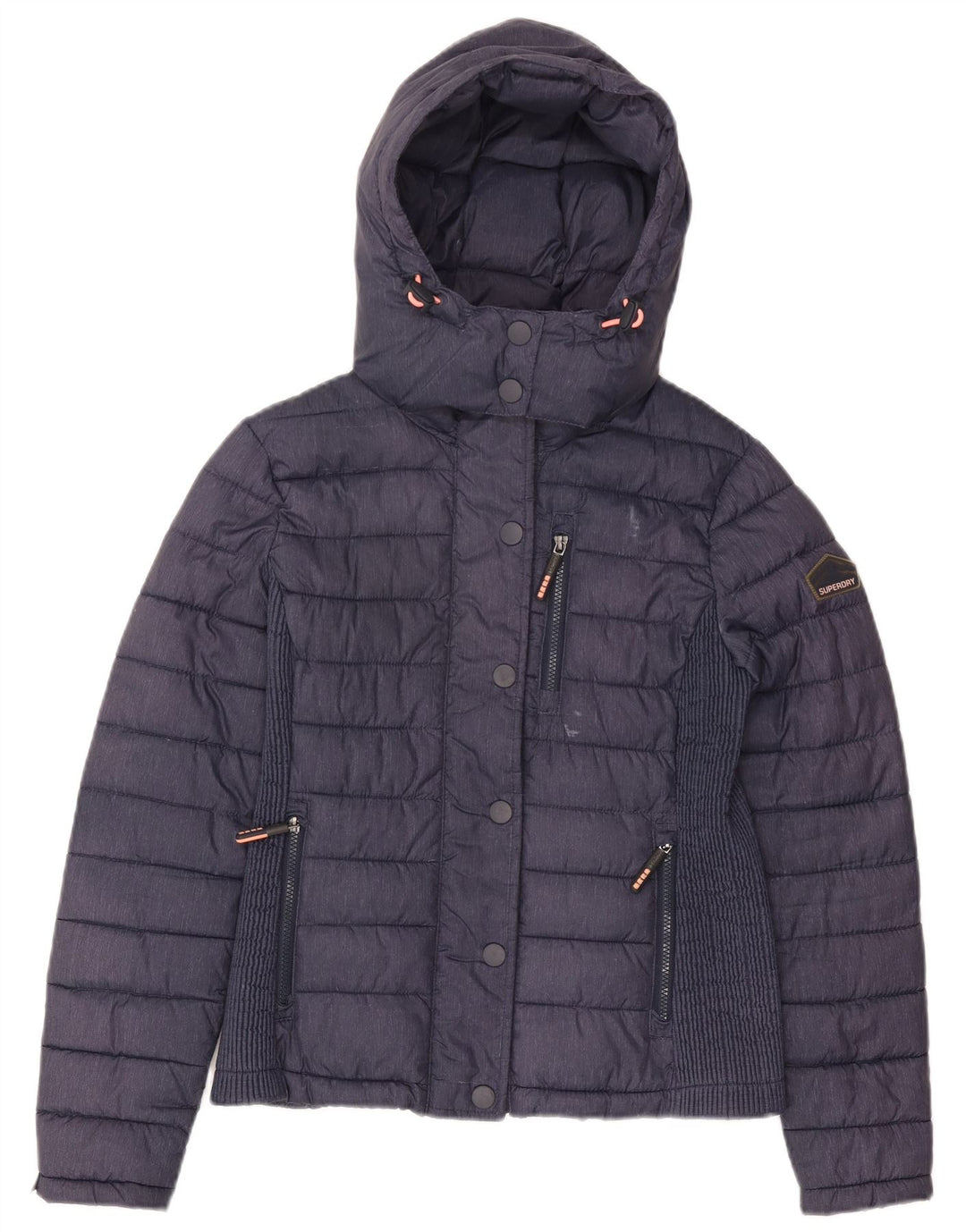 Damska ocieplana kurtka z kapturem Superdry UK 14, duża granatowa, poliester