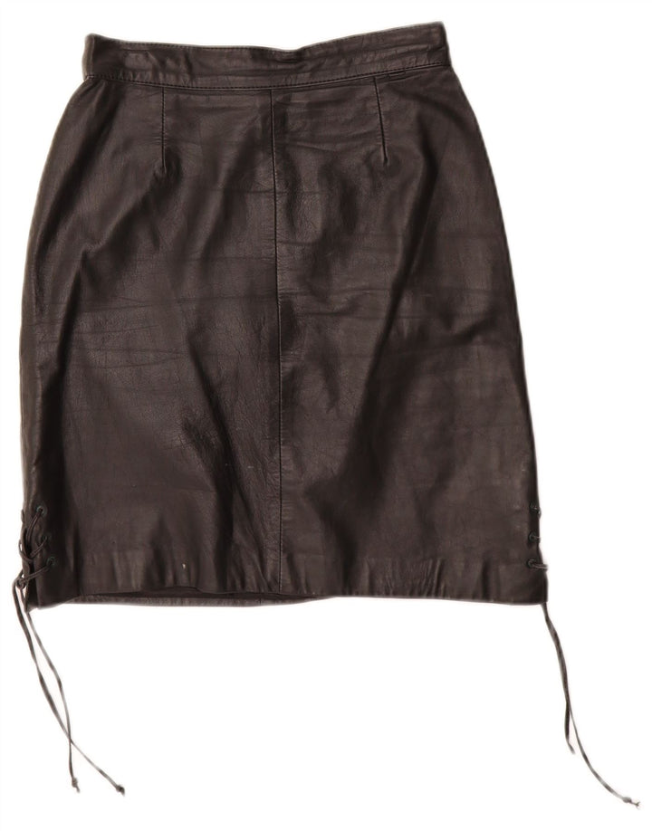VINTAGE Damska skórzana spódnica EU 34 XS W24 Czarna skóra