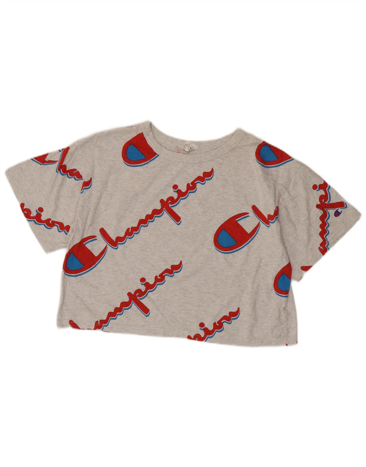 Damska koszulka z krótkim rękawem CHAMPION Reverse Weave Crop Graphic Top UK 16, duża, szara