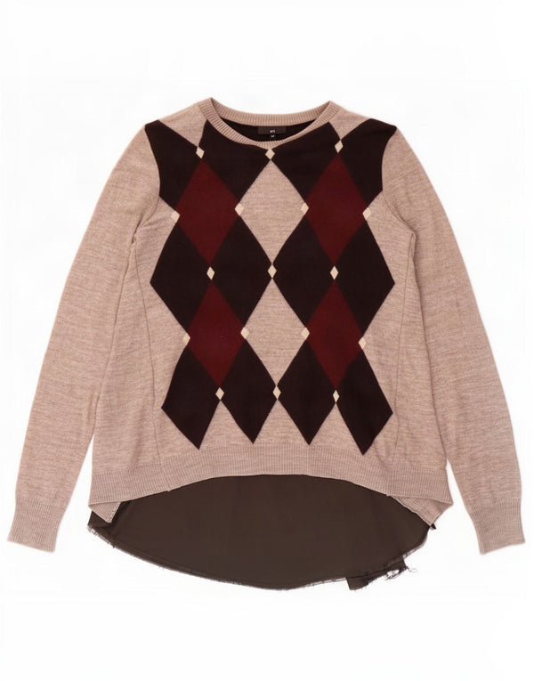 Damski sweter Liu Jo z okrągłym dekoltem UK 12 Średni szary Argyle/Diament