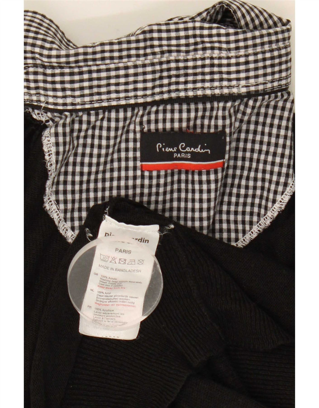 Męski sweter Pierre Cardin z dekoltem w kształcie litery V, średni, czarny akryl w kratkę