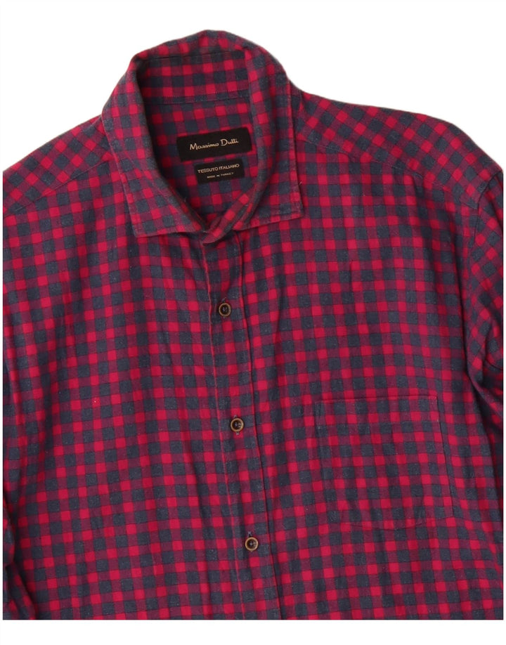 MASSIMO DUTTI Męska koszula flanelowa, duża, czerwona, bawełniana w kratkę