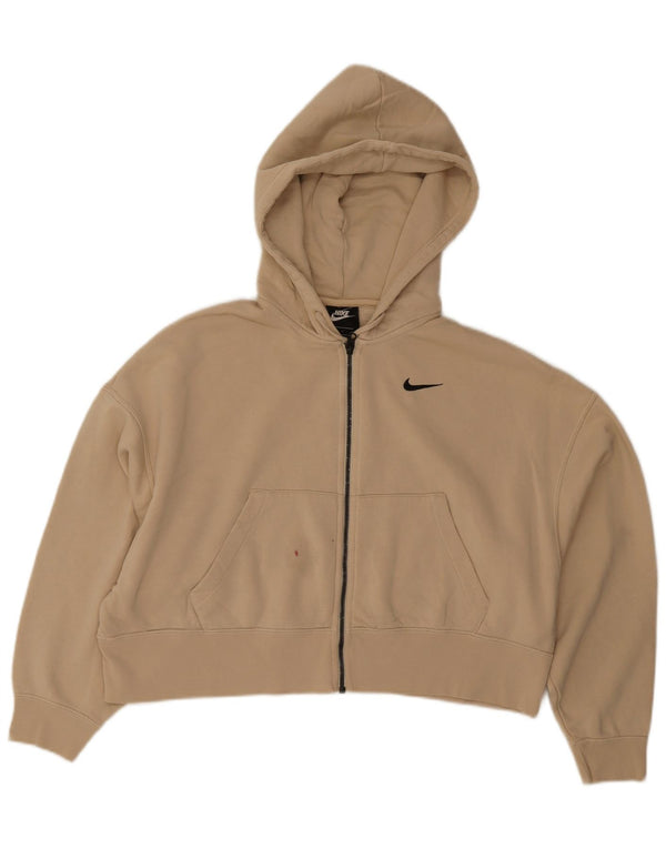 Damski sweter z kapturem i zamkiem błyskawicznym Nike, Crop Oversize, UK 10, mały, beżowy, bawełniany