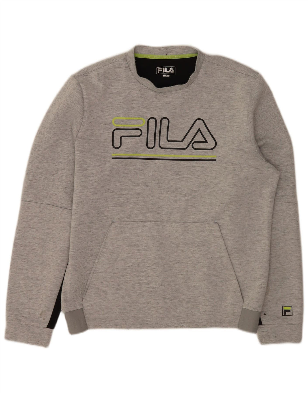 Męski sweter z grafiką Fila, średnioszary, poliester z blokami kolorów