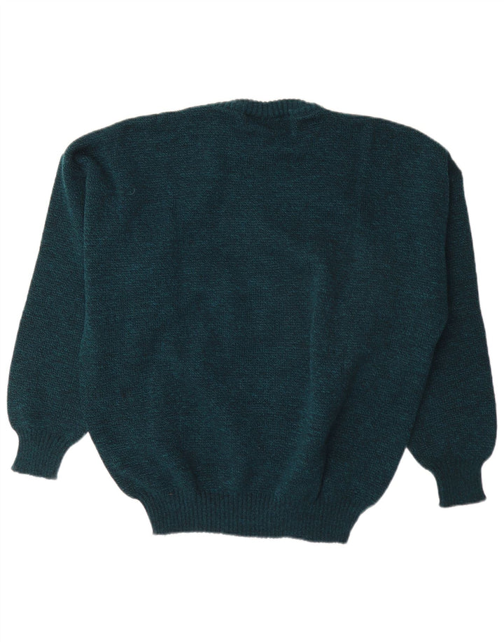 Vintage męski sweter z okrągłym dekoltem XL, zielony Argyle/diamentowa wełna