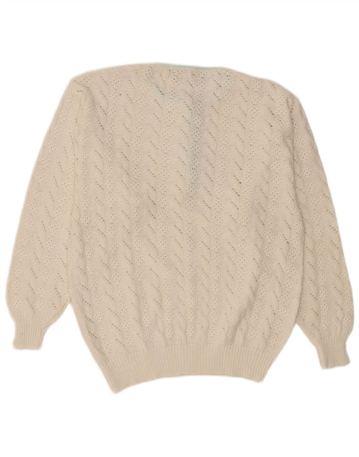 Damski sweter z okrągłym dekoltem w stylu VINTAGE IT 46, duży, biały, bawełniany