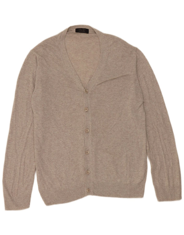 Zara Mens Cardigan Sweater Large Grey Flecked Viscose