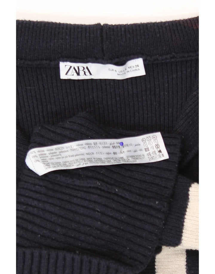 Damski krótki sweter Zara, mały, granatowy, wiskozowy w paski