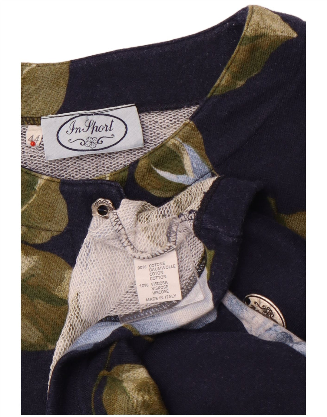 Damska marynarka z rękawem 3/4 w stylu VINTAGE IT 44 Średni granatowy w kwiaty