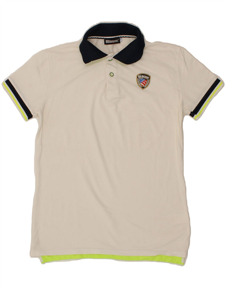 BLAUER Boys Polo Shirt 14-15 Years Large White Vintage Blauer and Second-Hand Blauer from Messina Hembry 