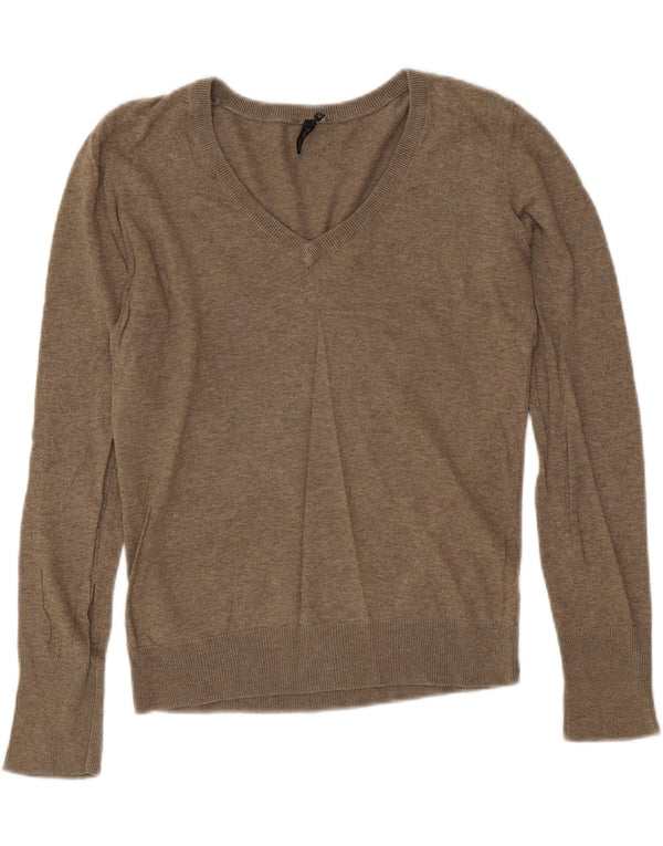 Topshop Damski sweter z dekoltem w kształcie litery V, UK 12, średnioszary, bawełniany