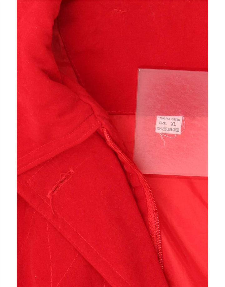 Vintage damska kurtka parka z kapturem, oversize UK 18 XL, czerwony poliester