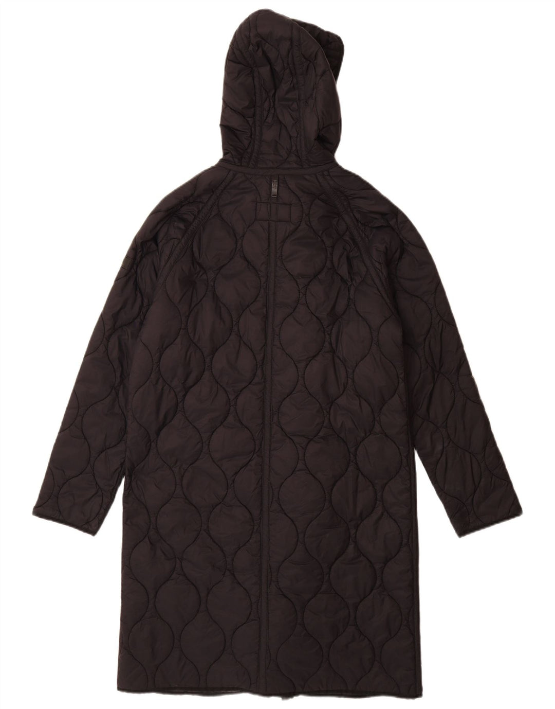 Dkny damski, oversize'owy, pikowany płaszcz z kapturem UK 10, mały, czarny nylon
