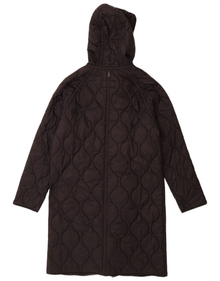 Dkny damski, oversize'owy, pikowany płaszcz z kapturem UK 10, mały, czarny nylon
