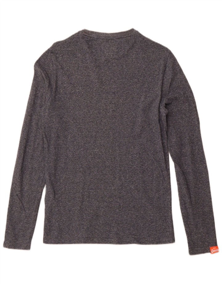 SUPERDRY Męski top z długim rękawem, mały, granatowy, bawełniany w cętki