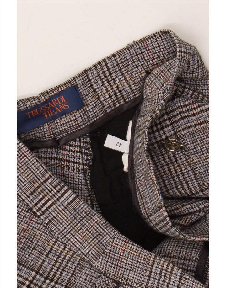 Damskie zwężane spodnie Trussardi IT 42 Medium W28 L25 Szara krata