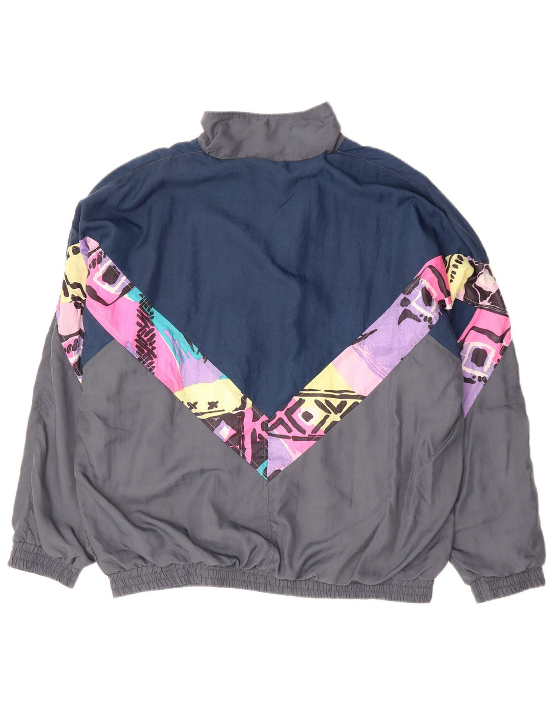 Męska kurtka dresowa w stylu vintage XL Szary poliester z blokami kolorów, lata 90