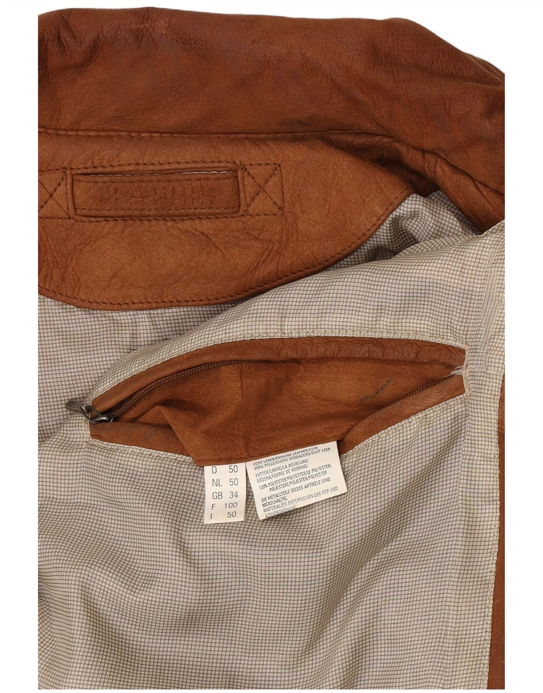 Męska kurtka skórzana Trapper o luźnym kroju UK 34 XS, brązowa skóra