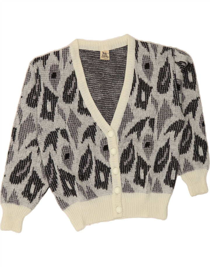 VINTAGE Womens Cardigan Sweater UK 14 Large Grey Geometric Vintage Vintage and Second-Hand Vintage from Messina Hembry 